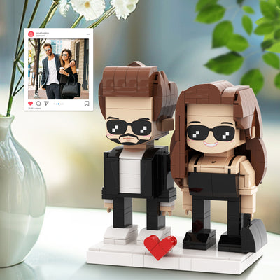 Classic Stylish Black Jacket Fully Body 2 People Custom Brick Figures Persanalized Cute Face Brick Figures Gifts for Couples Father's Day Gift Ideas
