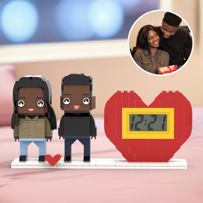 Practical Couple Gift Personalized Waking Up Alarm Brick Figure Gift For Couples On Valentine's Day Square Face Black Couple Style Small Particle Block Gift For Lovers Personalized Father's Day Gifts