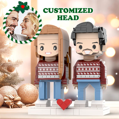 Ugly Christmas Matching Couple Reindeer Sweater Custom Face Brick Figures Customizable Head 2 People Custom Brick Figures
