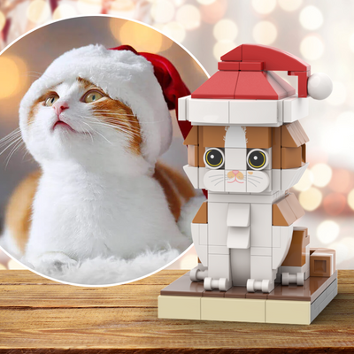 Christmas Cat With Hat Fully Body Customizable 1 Cat LIMITED EDITION WITH CHRISTMAS ACCESSORIES Personalized X-Mas Cat Photo CustomBrick Figures Small Particle Block Customized Cat Only