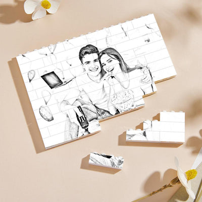 Custom Photo Engraved Effect Building Blocks For Lovers White And Black Color