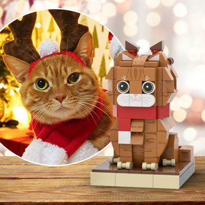 Christmas Cat With Scarf And Reindeer Accessories Fully Body Customizable 1 Cat LIMITED EDITION WITH CHRISTMAS ACCESSORIES Personalized X-Mas Cat Photo CustomBrick Figures Small Particle Block Customized Cat Only