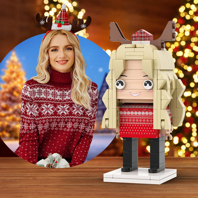 Christmas Ugly  Sweater Full Body Customizable 1 Person Custom Brick Figures Small Particle Block Toy Brick Me Figures Ugly Sweater Girl