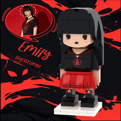 Classic Black And Red Emily the strange Custom Head Brick Figures Personalized Brick Figures Small Particle Block Girl
