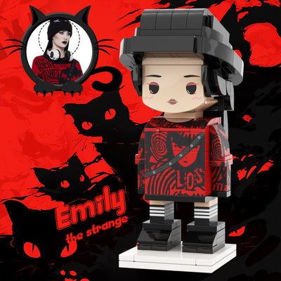 Black and Red Graffiti Emily the strange Custom Head Brick Figures Personalized Brick Figures Small Particle Block Girl