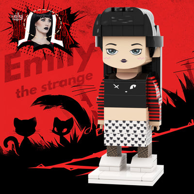 Black And White Skirt Emily the strange Custom Head Brick Figures Personalized Brick Figures Small Particle Block Girl