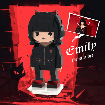 Black Hoodies Style Emily the strange Custom Head Brick Figures Personalized Brick Figures Small Particle Block Girl