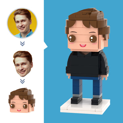 Customized Head Black Sweater Figures Small Particle Block Toy Customizable Brick Art Gifts