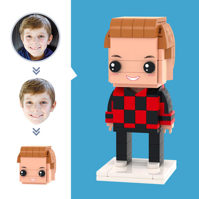 Customized Head Children's Red and Black Box Shirt Figures Small Particle Block Toy Customizable Brick Art Gifts