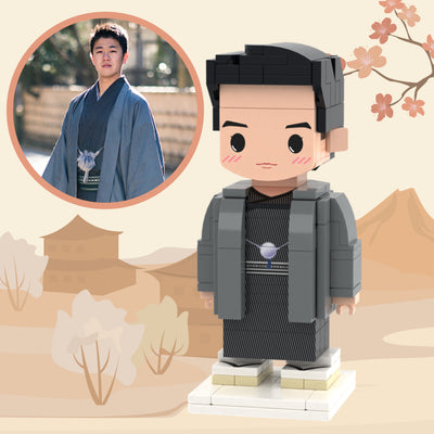 Full Body Customizable Japan Style 1 Person Custom Brick Figures Small Particle Block Toy Brick Me Figures Guy Grey Kimono
