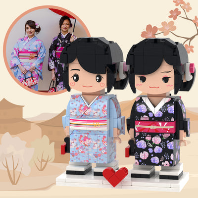 Customizable Fully Body 2 People Custom Brick Figures Blue And Black Kimono For Sister